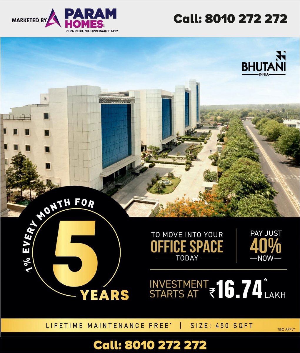 param_homes's tweet photo. Yes you heard it right!
Only 1% in a month for 5 years.
To move into your Office Space today!
✅Lifetime Maintenance Free
Bhutani Alphathum, Sec-2, Noida
Investment Start@ Rs 21.50 lakh* | 532 Sq.Ft.
Bhutani Technopark, Sec-127, Noida
Investment Start@ Rs 16.74 lakh* | 450 Sq.Ft. https://t.co/wBsipOwtrP