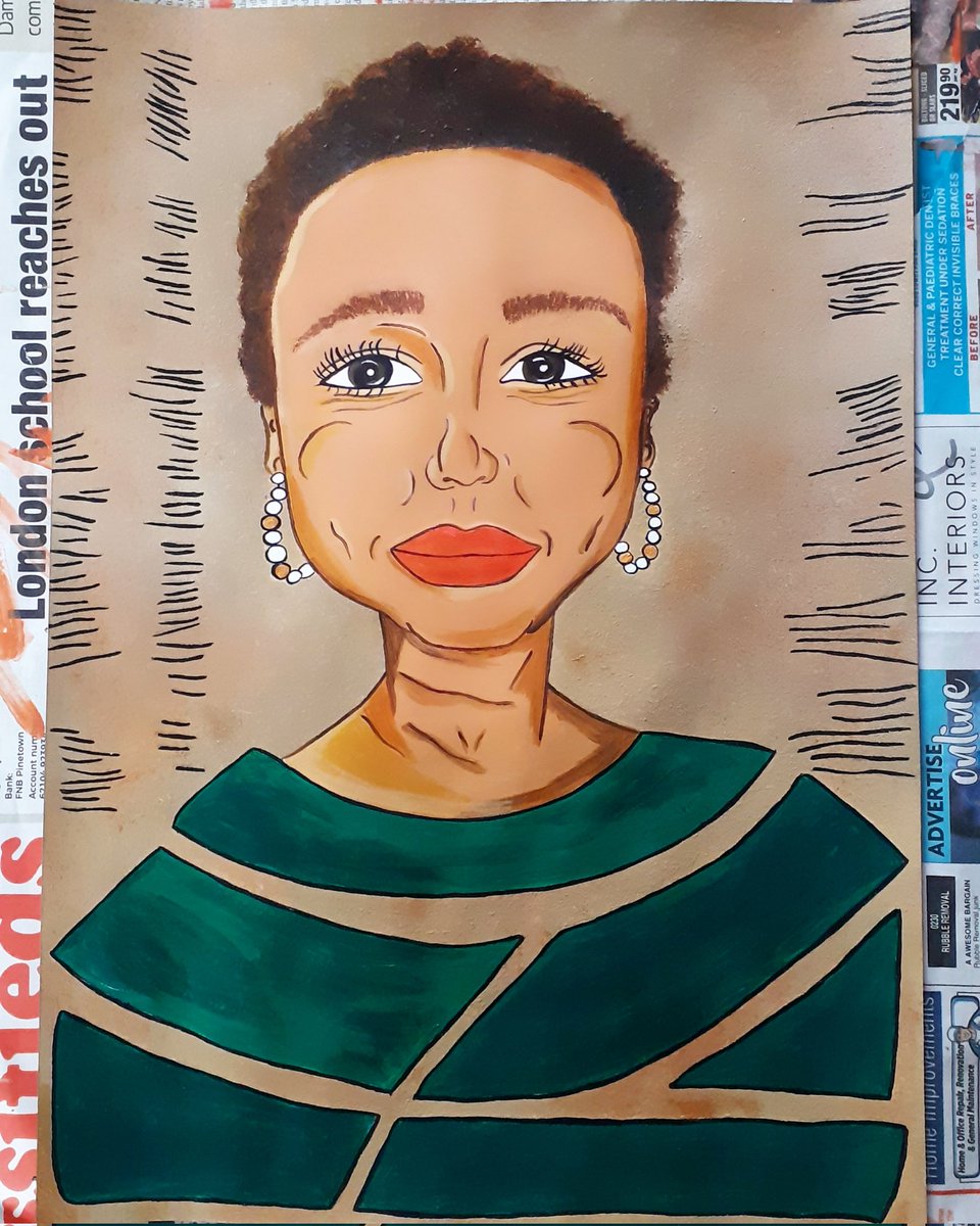 ArtistRomario's tweet photo. I do #geometric portraits sometimes. I painted wonderful Lukwesa Burak #horticulturist #Aushi #Bemba the background lines represent an ancient mathematical artifact called the #IshangoBone https://t.co/bz4BaQrXCK