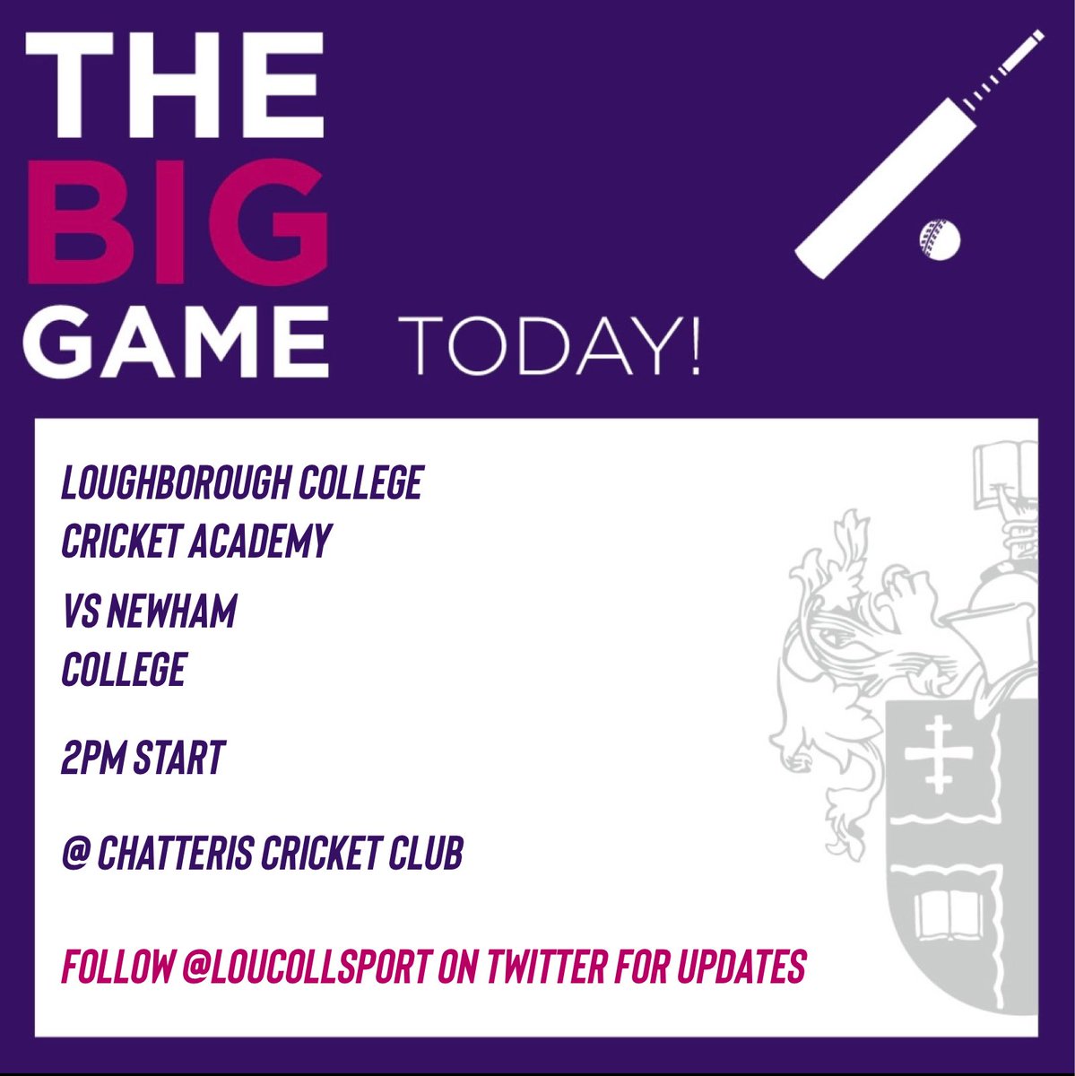 loucollsport's tweet photo. The BIG GAME today is @lborocollege Cricket 🏏 Academy against @newhamcollege in the @AoC_Sport T20 competition regional play off #TalentFactory https://t.co/xG6GMyJCC7