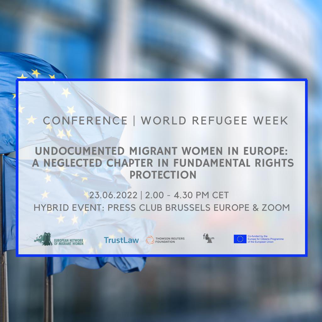 ENoMW's tweet photo. We are happy to invite you to the event "Undocumented Migrant Women in Europe: A Neglected Chapter in Fundamental Rights Protection", on 23 June 2022 at 14h-16:30h CET. This is a hybrid event and you can attend both in-person and online. Register on https://t.co/j3bCZZIAtp 📍 https://t.co/5GN3tfqnmZ