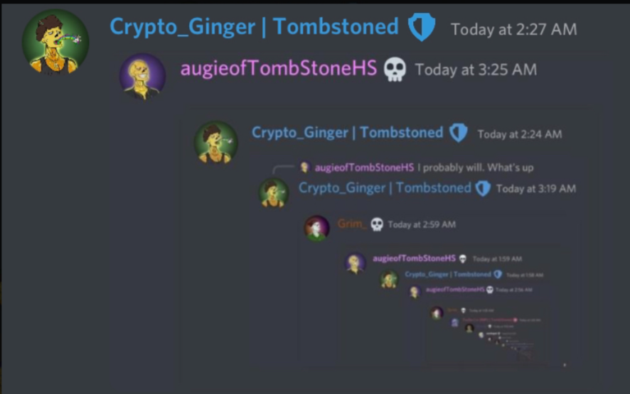 CryptoGinger88's tweet photo. Some late night fun with the @TombStonedHS community. What's some of the things your DAO does to pass time while being a Degen?

Don't stare at it to much. You might get lost and fall in!

#solana #SolanaNFT #cryptoginger https://t.co/XZMEpKgfFP