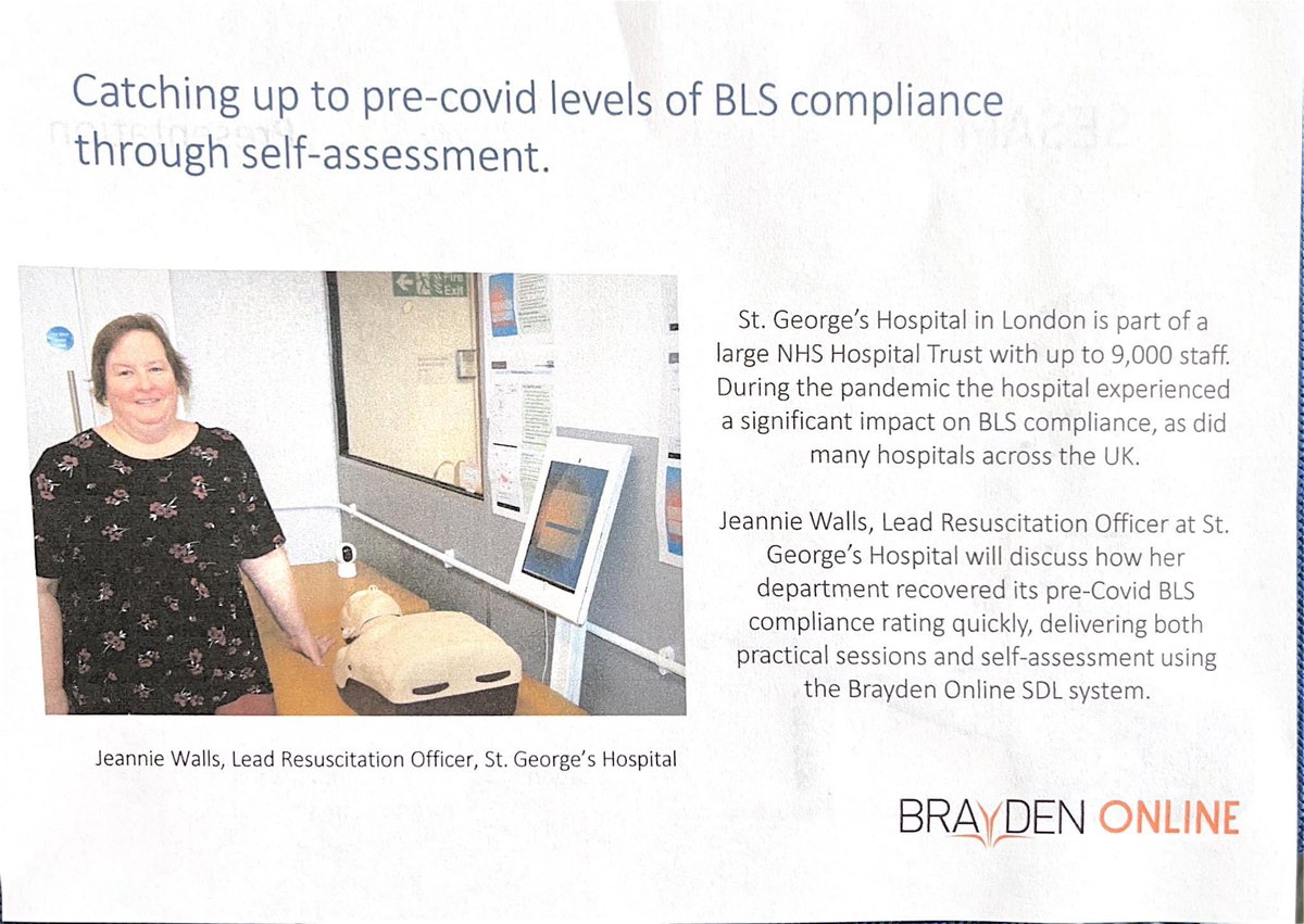 Resus Services - St. George’s Hospital 🏳️🌈 (@resusstgeorges) on Twitter photo #SESAM2022 <a href="/wallsj01/">Jeannie Walls</a> will be presenting on the introduction of #BraydenOnline for self directed Basic Life Support training.
Auditorium 3 11:00-12:30
#InnosonianEurope #SESAM2022 <a href="/wallsj01/">Jeannie Walls</a> will be presenting on the introduction of #BraydenOnline for self directed Basic Life Support training.
Auditorium 3 11:00-12:30
#InnosonianEurope