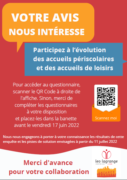 OuaretZ's tweet photo. Votre avis nous intéresse! Lancement de l'enquête de satisfaction à destination des familles lyonnaises pour leur permettre de donner leur avis sur la gestion du périscolaire mise en place sur les 25 ALAE gérés par @LeoLagrangeLyon. Déjà 133 retours en - 48h. Merci aux familles ! https://t.co/u1KE5PSKeB