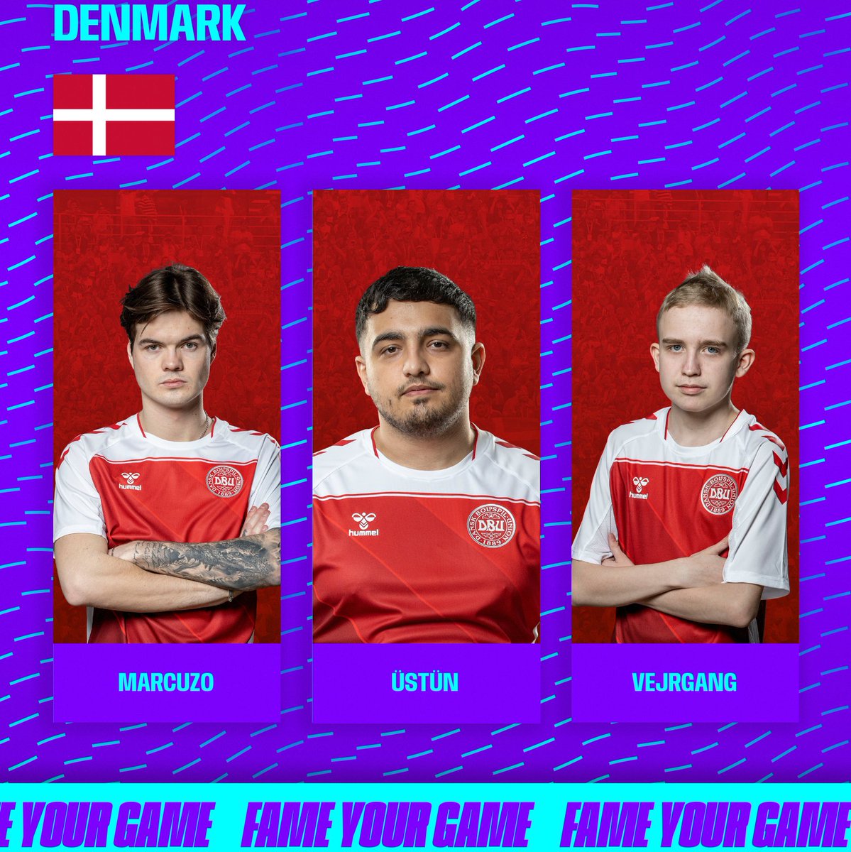 dbuefodbold's tweet photo. Truppen til FIFA eNations er fundet 🙌

Vejrgang, Marcuzo og Üstün skal repræsentere Danmark, når verdens bedste FIFA-landshold skal findes i København til sommer 🏆

Læs mere om udtagelsen her:
https://t.co/lH20T0qUc9

#ForDanmark https://t.co/5ONklsIn1I