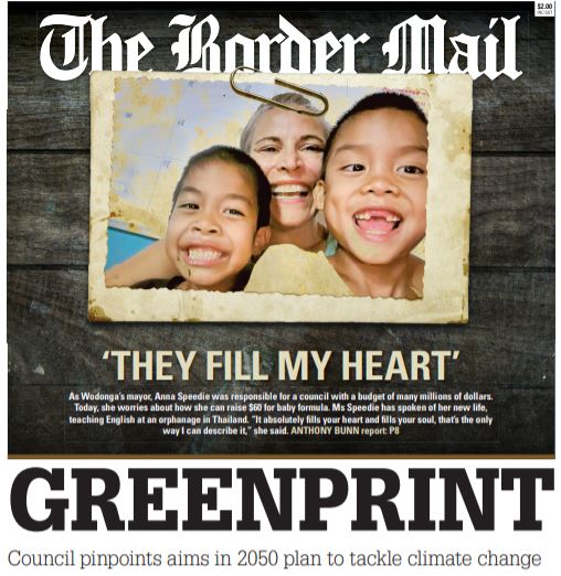 Julie (@jcoe00) on Twitter photo Tomorrow's front page tonight. A dominant performance by <a href="/adbunn/">anthony bunn</a> with lovely report on Anna Speedie's work in Thailand, and ambitious Albury Council plan to tackle climate change. Tomorrow's front page tonight. A dominant performance by <a href="/adbunn/">anthony bunn</a> with lovely report on Anna Speedie's work in Thailand, and ambitious Albury Council plan to tackle climate change.