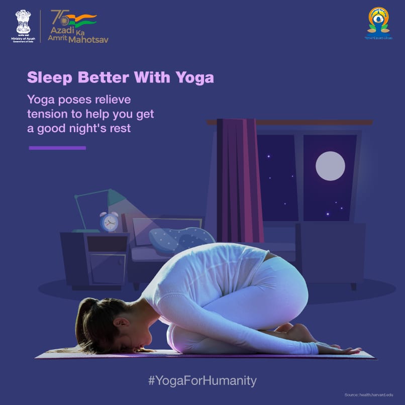 moayush's tweet photo. Yoga improves both - how quickly people fall asleep &amp; how deeply they stay asleep. This is due to the aftereffects of exercise and the calming relief provided by yoga. 
Register: https://t.co/qK0P4hE2jI for #IDY2022

#YogaForHumanity #GuardianRingForYoga #75IconicIDYLocations https://t.co/RAErF3Ex32