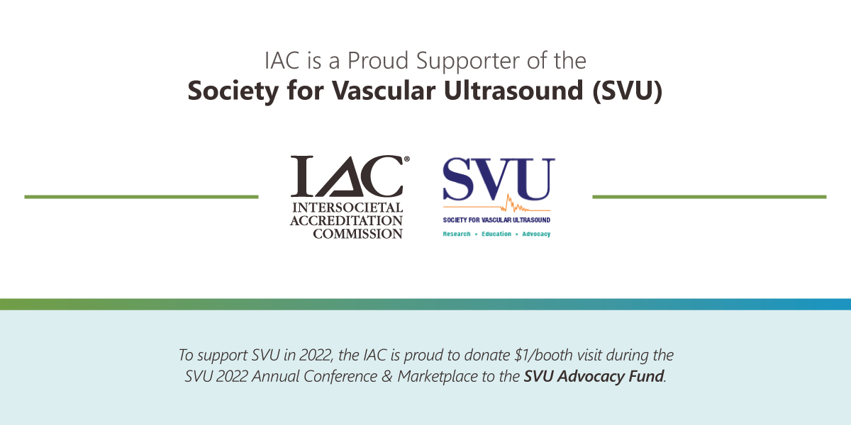 IAC | Intersocietal Accreditation Commission (@iacaccred) on Twitter photo The IAC is a proud exhibitor at #SVU2022! To support
<a href="/svuinfo/">Society for Vascular Ultrasound</a>, the IAC will donate $1/booth visit (Booth 201) during the SVU 2022 Annual Conference & Marketplace to the SVU Advocacy Fund.
*a minimum of $250 donation provided
#VascularUltrasound #committedtoquality The IAC is a proud exhibitor at #SVU2022! To support
<a href="/svuinfo/">Society for Vascular Ultrasound</a>, the IAC will donate $1/booth visit (Booth 201) during the SVU 2022 Annual Conference & Marketplace to the SVU Advocacy Fund.
*a minimum of $250 donation provided
#VascularUltrasound #committedtoquality