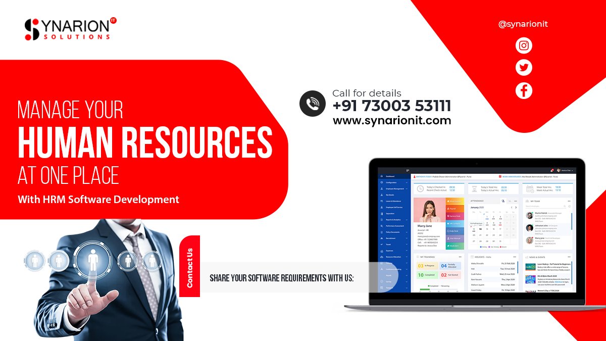 synarionit's tweet image. Simplify your entire human resource management process with our custom software development services.
#hrmsoftwaredevelopment #HRMS #synarionit