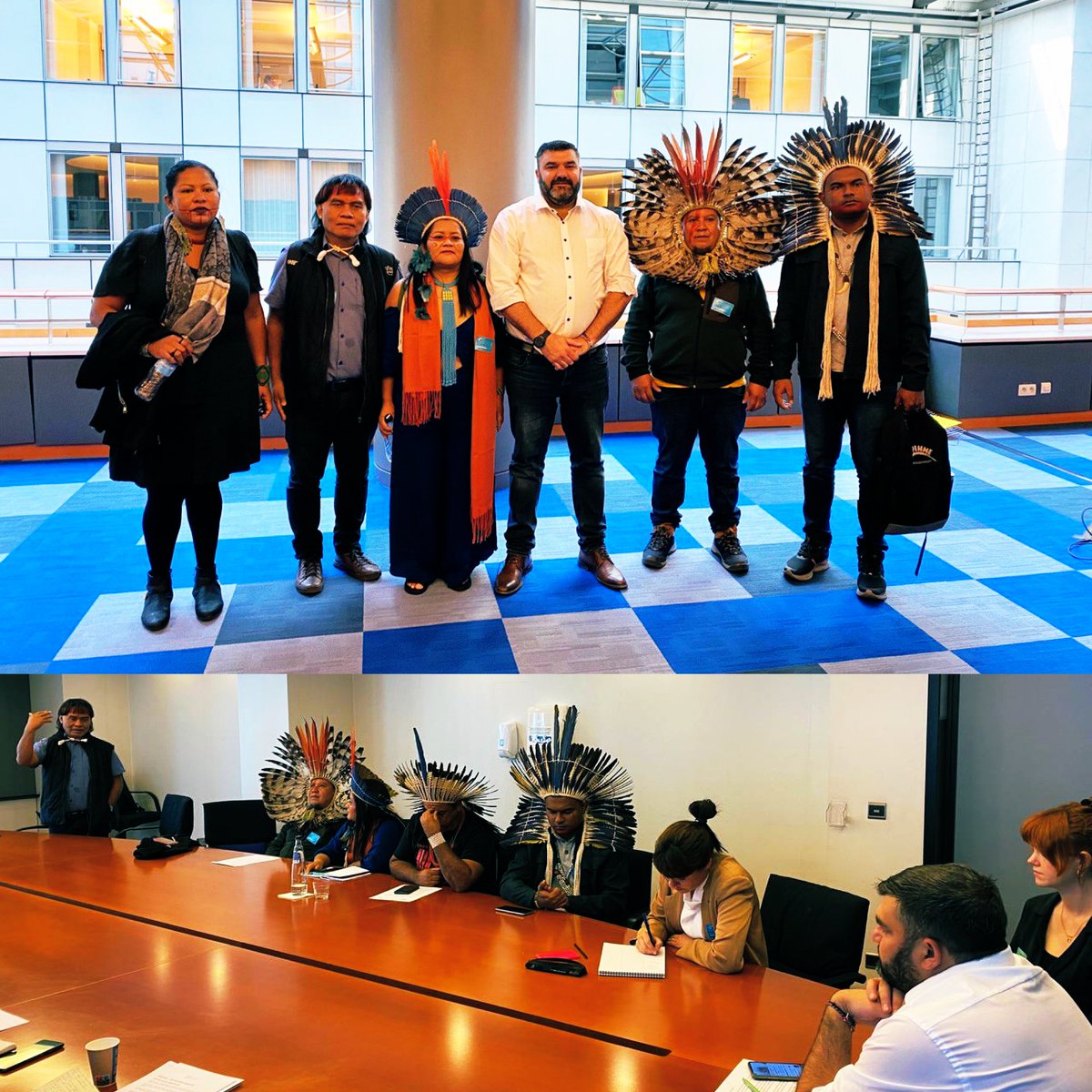 JDecerle's tweet photo. Intéressant de rencontrer hier une délégation 🇧🇷 de représentants autochtones et acteurs de l’agriculture &amp; du climat, et de les entendre dire NON en l’état à l’accord 🇪🇺-#Mercosur…à méditer, pour ceux qui le présentent comme forcément bénéfique pour les Sud-américains… https://t.co/mCe7w01dri