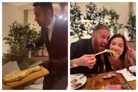 Sergio Ramos y Pilar Rubio presumen de comer carne bañada en oro. Mientras, 1.800 niños y niñas llevan más 2 años sin luz en la Cañada Real de Madrid por la especulación inmobiliaria de su empresa que necesita revalorizar los terrenos.