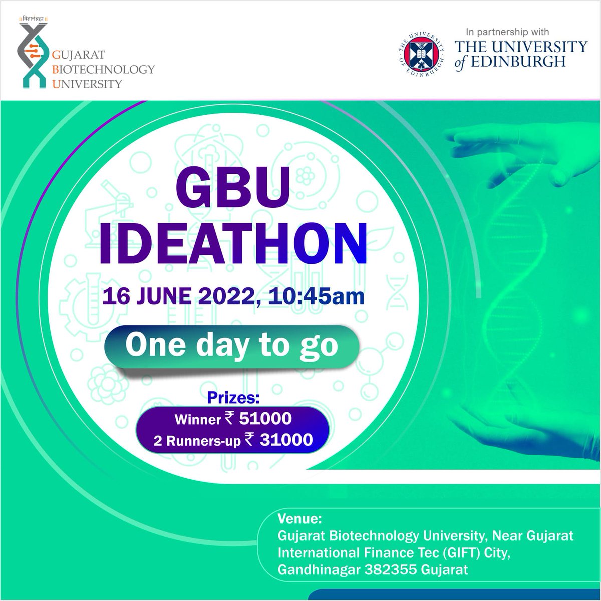 GujBiotechUni's tweet photo. Idea presentation is just 1 day away!
Hope you are all prepared to leave the panelist awestruck with your amazing and out of the box ideas..
#ideathonevent #ideapitch
#ideathon2022 #presentation #countdownbegins #competition #challenge #GBU #GujaratBiotechnologyUniversity https://t.co/iLtS2nrFu3