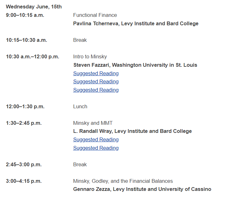 LevyEcon's tweet photo. Tune in: @ptcherneva @FazzariSteven L. Randall Wray, and @GennaroZezza bring us a day full of functional finance, Minsky, and Godley. Zoom link here: https://t.co/Y4lr7kgzWR
Today's schedule 👇 https://t.co/kqyhjaBSrP