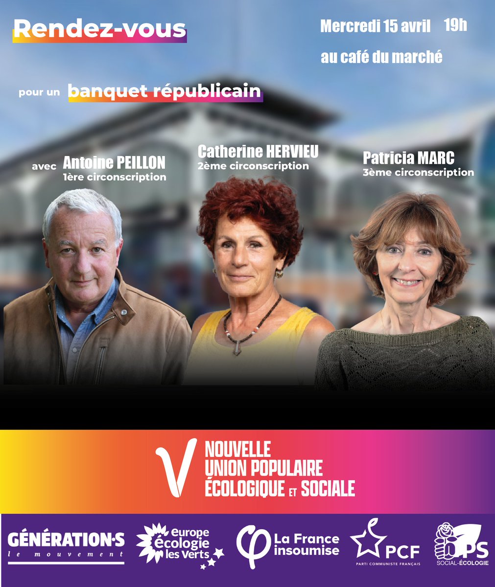 Retrouvez-moi ce soir à 19h, au café du marché à #Dijon en compagnie de @antoinepeillon et @CatHervieu 
à l'occasion du banquet républicain organisé par la #NUPES.

Nous vous attendons nombreux, ce sera une fois de plus l'occasion d'échanger !

#circo2101 #circo2102 #circo2103
