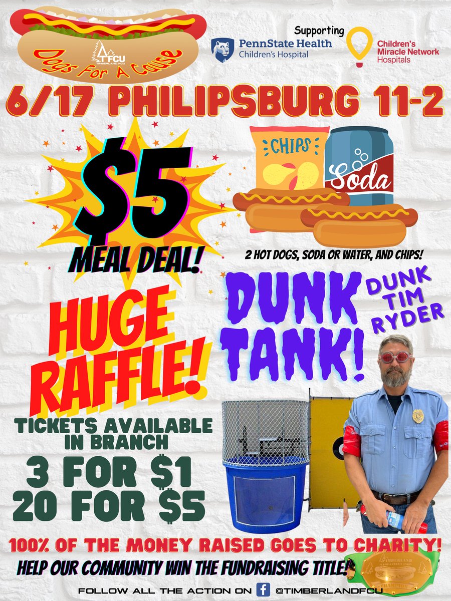 timberlandfcu's tweet photo. Come hang out with us and all of our "grill" friends!

The last Dogs for a Cause event is right around the corner! To be FRANK, it would be the BRATWURST if you missed it!
Help us continue to support @CMNHospitals and @PennStHershey! #TalkTimber #community #support #forthekids https://t.co/3iatjHkRR4