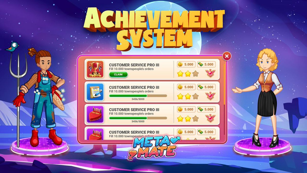 MetaMate_NFT's tweet image. 🏅 Achievement System in MetaMate 🏅

💥 In MetaMate, you also have achievements as a goal to strive for completion, then receive extremely interesting rewards

💥 You can unlock special NFTs 
#MetaMate #Metaverse #socialfi #Free-to-play #Invest-to-Earn #Cryptos #NFTs #GameFi