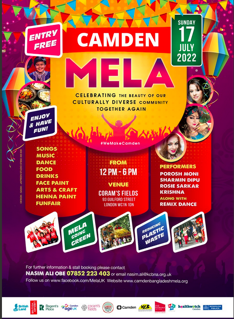 OneCamden's tweet photo. A date for your diary...

Celebrating the beauty of our culturally diverse community together again the Camden Mela is coming up on 17th July at Coram's Fields. https://t.co/EzLSmClQEO