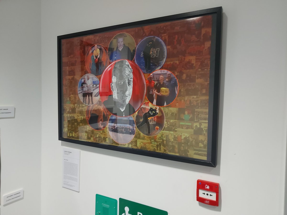📸 𝑀𝓎 𝒥𝑜𝓊𝓇𝓃𝑒𝓎 And this is the work being exhibited on the wall at Sunderland College Arts Academy. The piece will also be going into a full exhibition at the end of this month! #tenpinbowling #bowling #digitalart #graphics #art #artwork #collage
