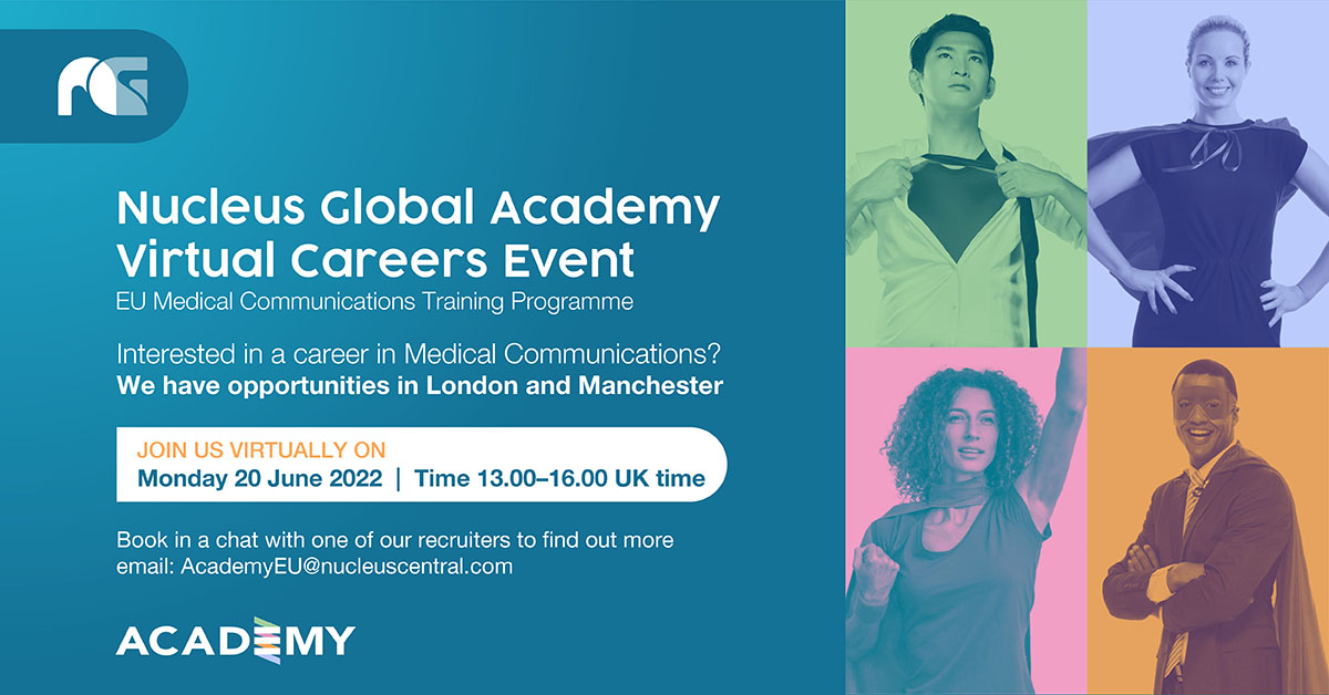 NucleusGlobal's tweet image. Hiring is open for our next EU Nucleus Academy! Get in touch at AcademyEU@nucleuscentral.com to book a chat at our virtual session on Monday 20 June 2022. #careermakers #medcomms #mynucleus