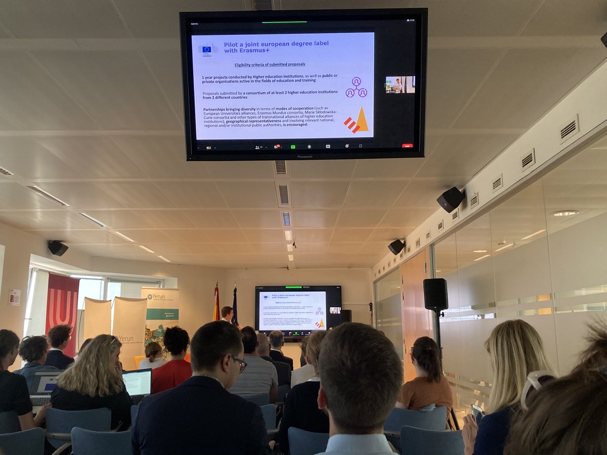 ACASecretariat's tweet photo. 🇪🇺Yann-Maël Bideau @EU_Commission presents pilot call for @EUErasmusPlus alliances: must see if they meet criteria to participate, self-evaluate &amp; provide feedback, which will contribute to the evaluation of the European degree label. Thanks for hosting, @YERUN_EU &amp; @LinkEDURES! https://t.co/vMqoc6VM5N