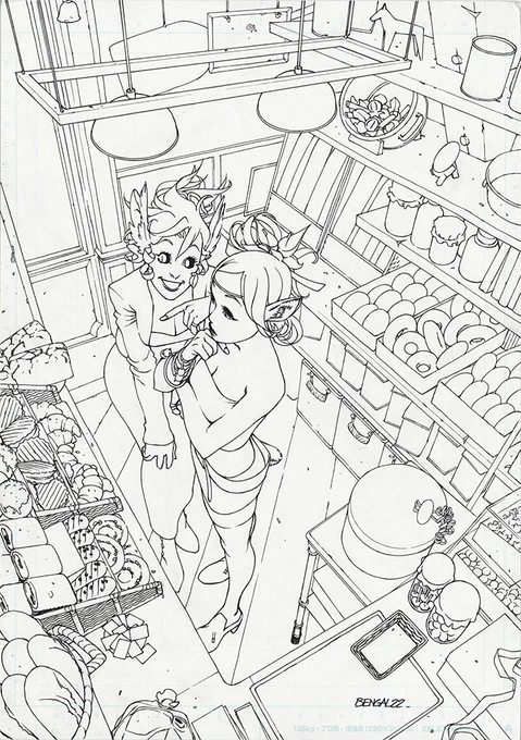 I'm happy with all the illustrations I've been inking lately, for the artbook, and I can't resist sharing one with you all, to be colored soon!
Once more, to all the backers &amp; fans, thank you so much for allowing me to put those images on paper.
Love you all! 🙏🌞
#Artbook 