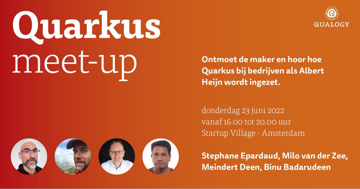 QUARKUS MEETUP DO 23 JUNI
Luister naar het inspirerende verhaal van Stephane Epardaud, een van de makers van #Quarkus. En leer hoe Quarkus in de praktijk wordt toegepast. Uiteraard inclusief diner en borrel. Deelname is gratis en VOL = VOL: bit.ly/3zF0tAb #Java