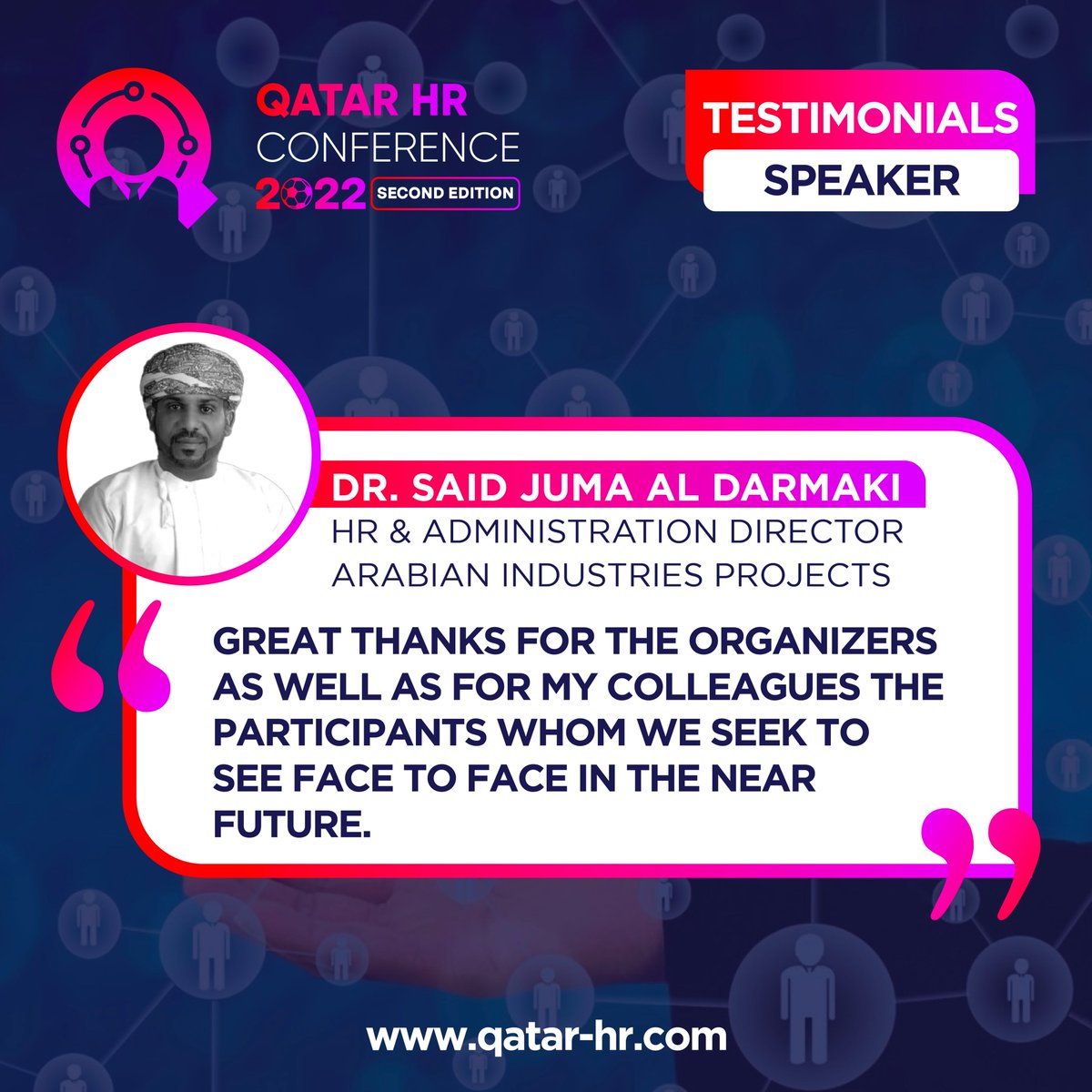 conference_hr's tweet photo. -Abdulrahman Alsheail, from Institute of Public Administration
-Hassen Menyaoui, from Katara Club
-Najat El Mahdy, from QFC Regulatory Authority and Qatar HR Forum
-Bharath Kumar Jain, from Jameel Group
#QHRC2023 https://t.co/vOpBCgy0cQ
