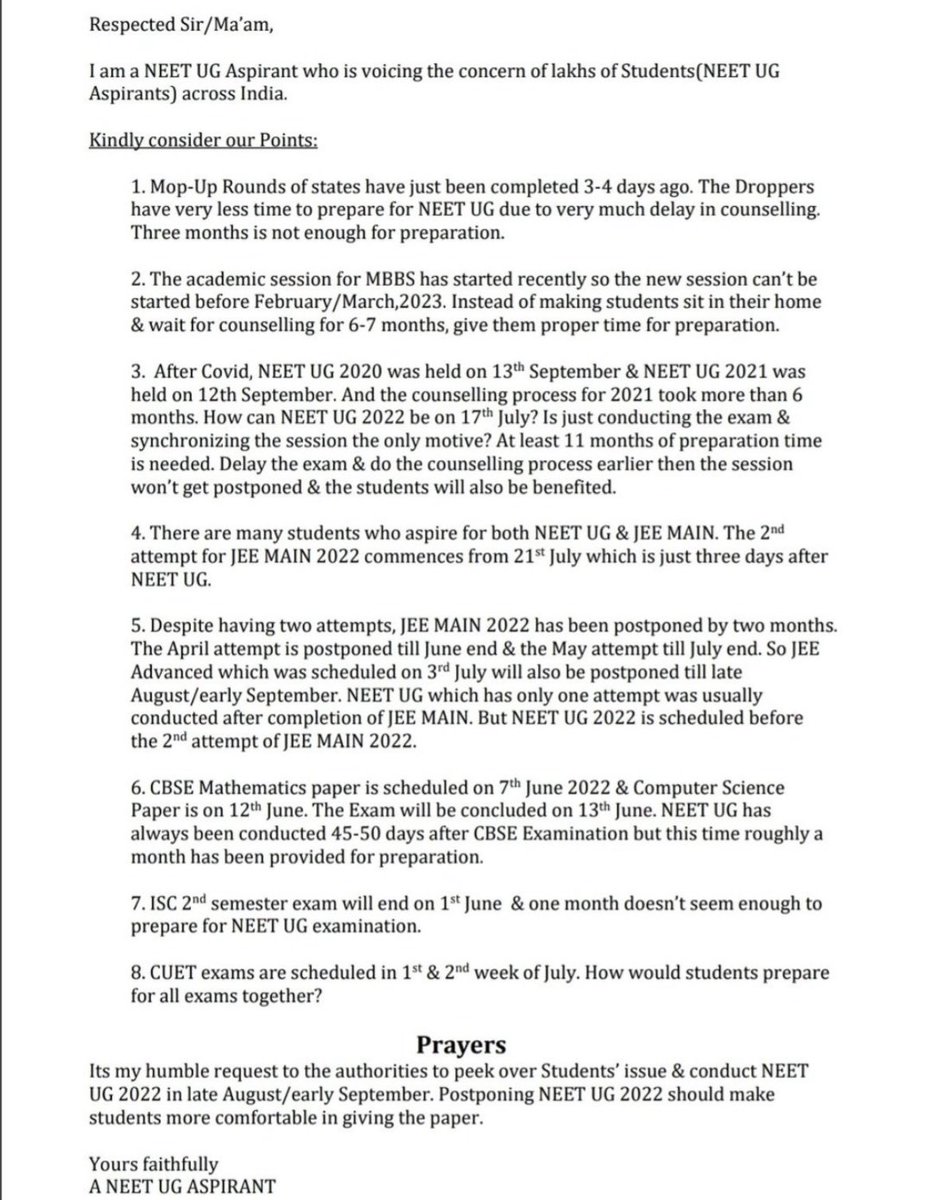 DrRohanKrishna3's tweet photo. There are lakhs of students who r facing trouble in appearing for NEET UG on July 17. 
I have read their concerns &amp; they r also a victim of unplanned system of MCC &amp; other government organisations. 
Requesting @dpradhanbjp to look into this. #postponeneetug2022 @PMOIndia https://t.co/t2idkUlUYA