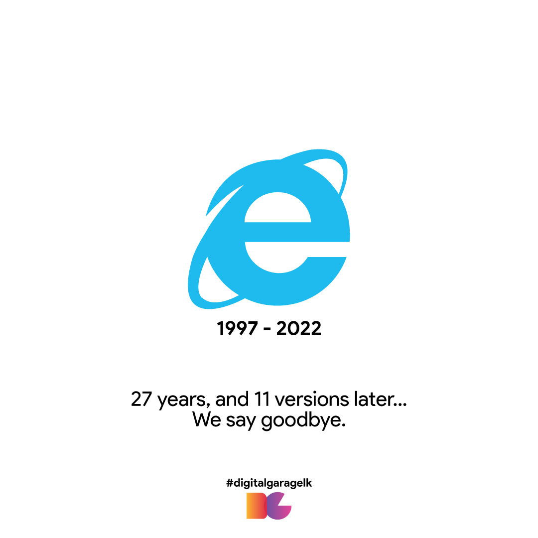 digitalgaragelk's tweet photo. We all know the jokes.

All of us have used it at some point over the past 15 years to download Chrome or Firefox.

After 27 years, Microsoft says the last goodbye to the (in)famous Internet Explorer.

#digitalgaragelk #lka #rip #internetexplorer https://t.co/3O5sloAsEm