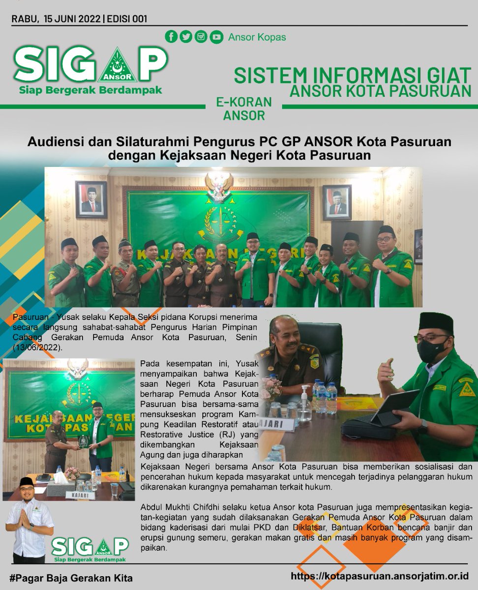 AnsorKopas's tweet photo. Sistem Informasi Giat Ansor Kota Pasuruan (SIGAP) Siap Begerak dan Berdampak
@pwansorjatim 
@amrudinnejad_ 
@Dhydieet 
@5_1man 
@Zulkarnainus 
#Ansor
#banser https://t.co/UvD5ITsDLX