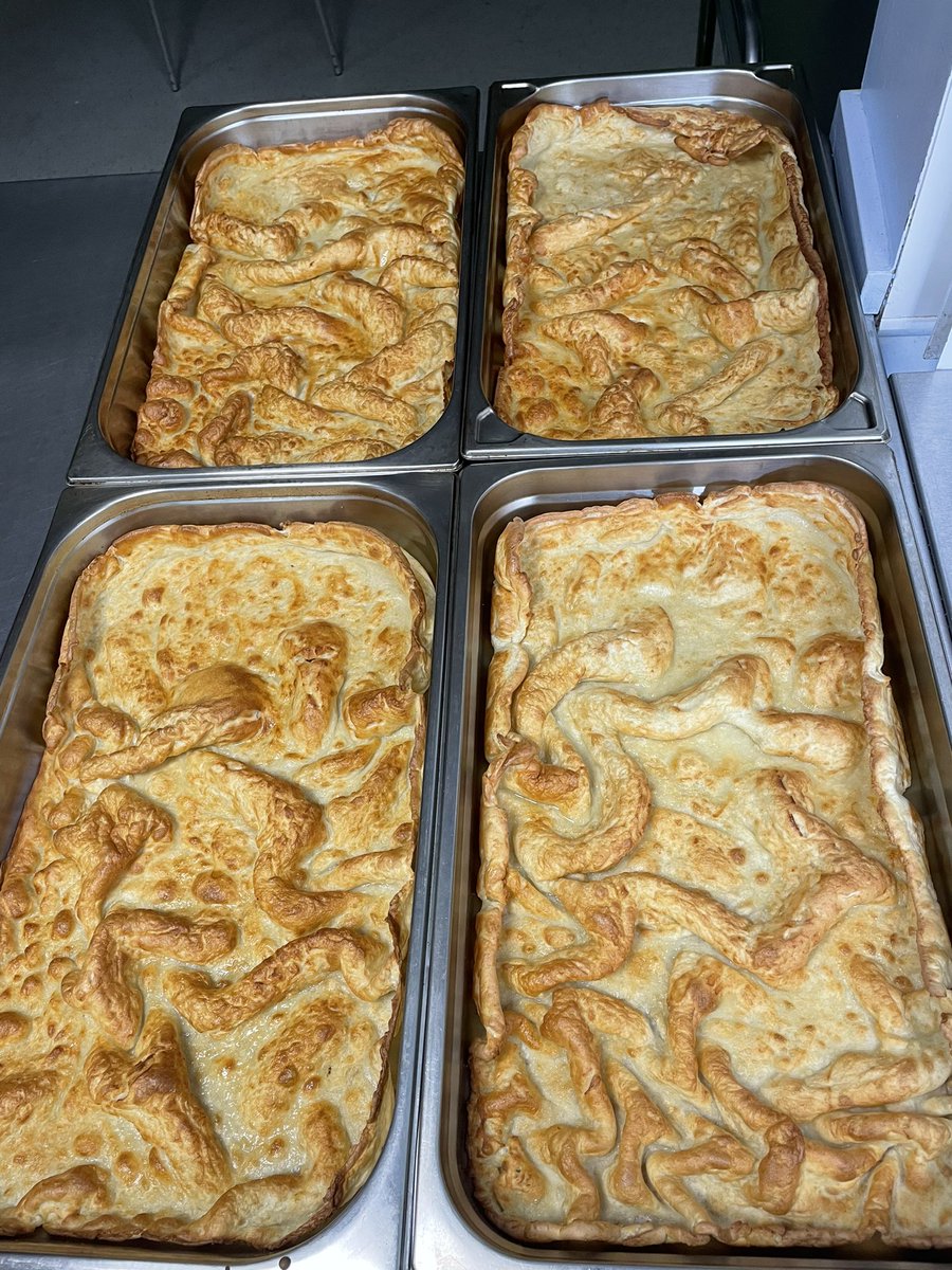 WycliffeKitchen's tweet photo. It’s all been about the Yorkshire Puddings here @WycliffePrimary today, Toad In The Hole &amp; Vegetarian Yorkshire Pudding Wraps, all gone down an absolute treat as always @mellorscatering @WycliffeKitchen https://t.co/kjTAVpn06z