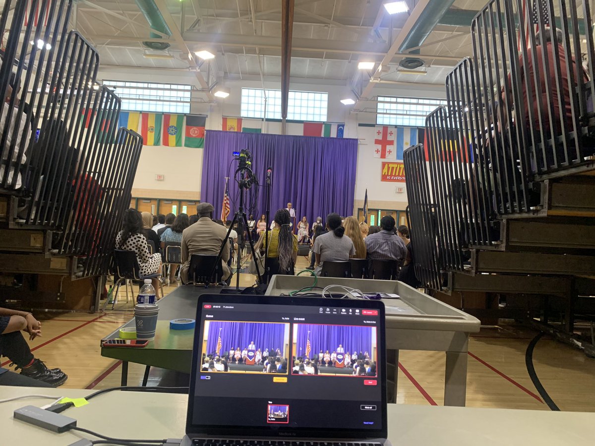 GunstonLibrary's tweet image. Hanging out with @costnerMedia in the tech area to livestream our 8th grade promotion. Happy to be a part of celebrating our students on their big day!