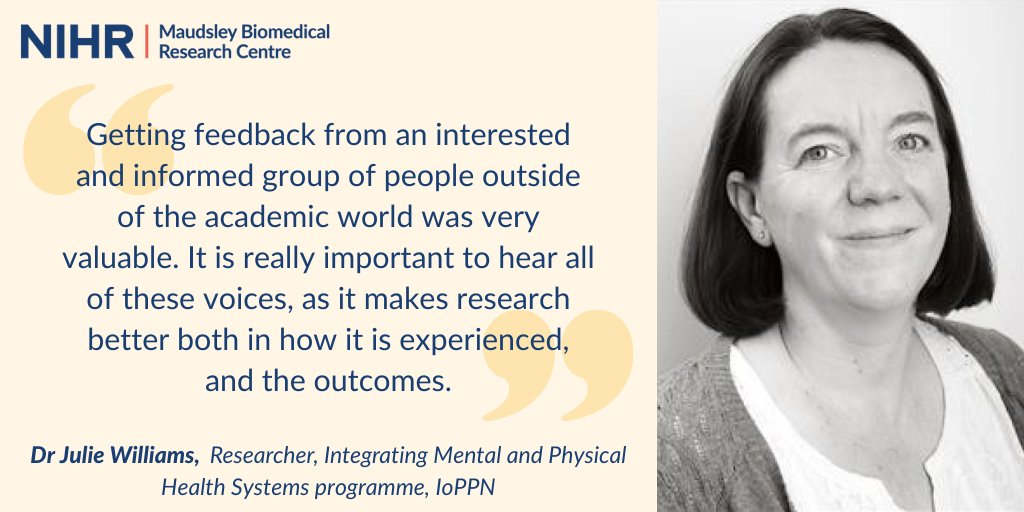 In our latest blog, Dr Julie Williams @JBWjw2011, a researcher @KingsHSPR discusses the benefits of working with our Race and Ethnicity Advisory (READ) Group, and how it improved her research study design and recruitment: maudsleybrc.nihr.ac.uk/posts/2022/jun…