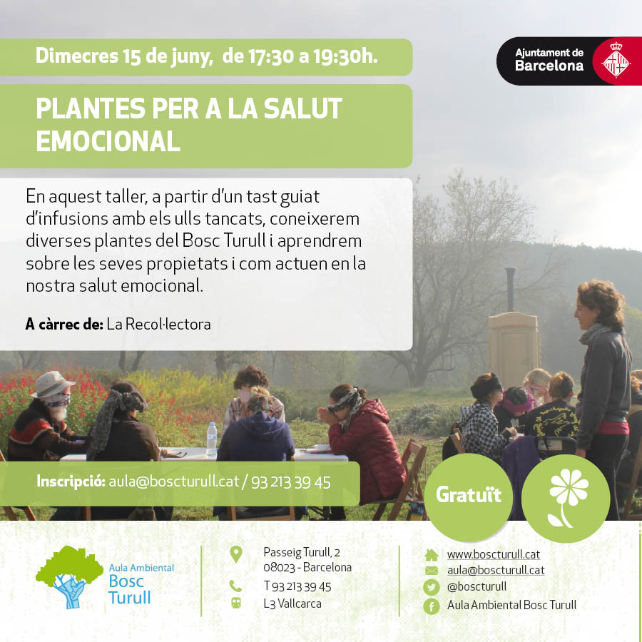 Últimes places per l'activitat d'aquesta tarda! ‼️🔔

Si vols descobrir les propietats de plantes aromàtiques i com utilitzar-les per a la nostra #SalutEmocional, vine al Bosc Turull! 🌿🌸🌱

Activitat gratuïta, però cal inscripció prèvia  ℹ️ 📞💻