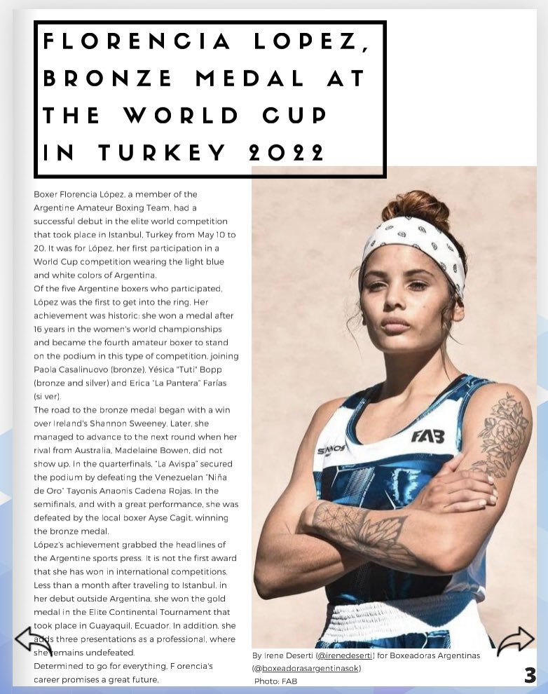 Have you checked out this article from <a href="/BoxeadorasArg/">BoxeadorasArgentinas</a> about boxer <a href="/Florencia9Lopez/">Florencia Aldana Lopez</a> in the latest issue of our digital magazine? Read for free! 

👇
heyzine.com/flip-book/2e0a…

Florencia 3-0 as pro, is fighting this Saturday 18th in Buenos Aires🇦🇷 against Maria Luz Echenique 1-0🇦🇷