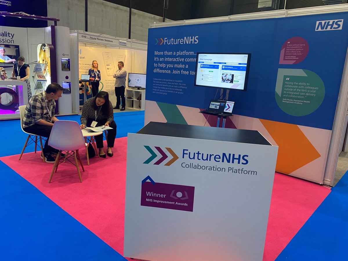 FutureNHS's tweet photo. Come and see us on E091 @ConfedExpo Chat to our team and find out more about our award winning virtual collaboration platform @FutureNHS https://t.co/4u8ztZdjMe