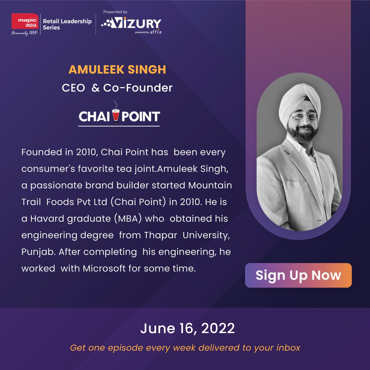 In this episode, we have Amuleek Singh Bijral CEO &amp; Co-founder, <a href="/ChaiPoint_cares/">Chai Point Cares</a>  on what's brewing in the beverage industry.

Sign up now to get one episode delivered every week : bit.ly/3tnd1rV

#Retail