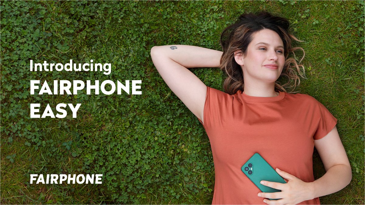 Fairphone's tweet photo. We’re happy to announce our next steps in raising the bar for longevity: #Fairphone Easy! 💥 The sustainable smartphone for a monthly fee. Free repairs, maintenance and a 48 hour swap service. Available in the Netherlands for now…but watch this space! 😉 https://t.co/Z6dO7AwCQm https://t.co/Md9WsCcS3V