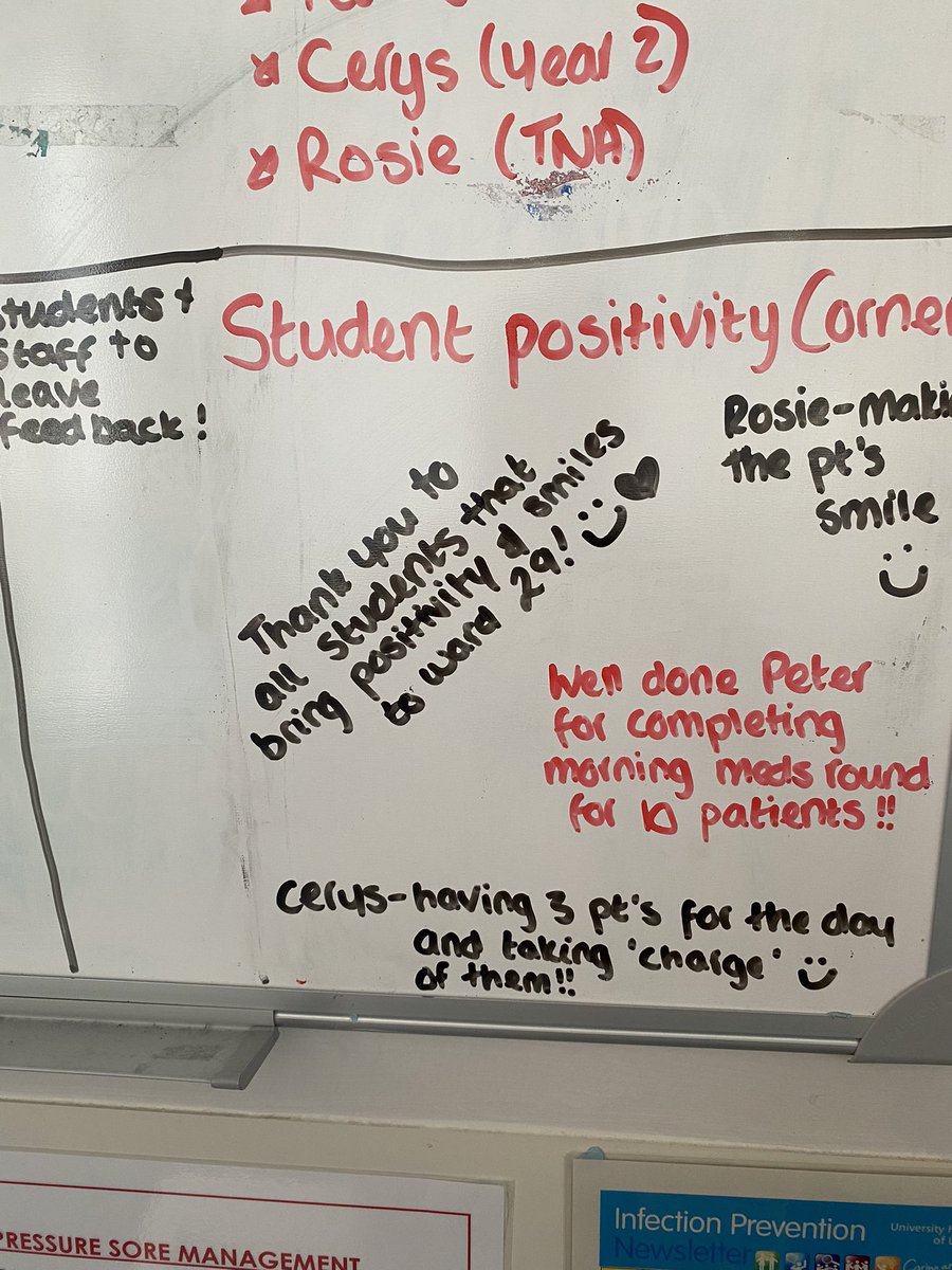 Love the new positivity board for our student nurses  on the ward 
Today link murse <a href="/milliemarsden4/">Millie Marsden</a> is doing our first FLIP day which we will continue on the ward #futurenurses