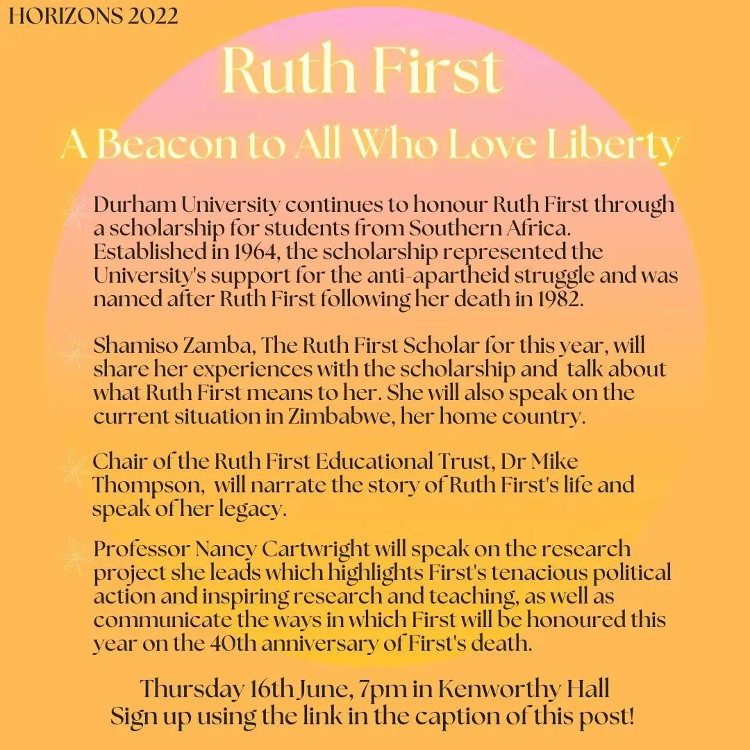🌅HORIZONS 2022: RUTH FIRST - A BEACON TO ALL WHO LOVE LIBERTY 🌅
TOMORROW Thursday 16th June, 7pm in Kenworthy Hall.
There's still time to sign up here: forms.office.com/r/s6Ed4pxjZX
Check out the information posters below for further information.
#stmaryscollegehorizons #ruthfirst