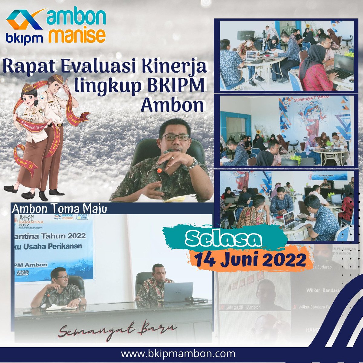 BPPMHKPAmbon's tweet photo. #SahabatBahari ..BKIPM Ambon melaksanakan kegiatan Rapat Evaluasi Kinerja. Dipimpin langsung Kepala Balai Bapak Muh.Hatta Arisandi, https://t.co/DafQvNJnuj.Pi, https://t.co/eHTyqFjhzf.

@harimaryadi651
@Hatta_Arisandi
#BMK2022 
#KKPAccelerate #MENTERIKKP #SaktiWahyuTrenggono https://t.co/Oxv8YltuDu