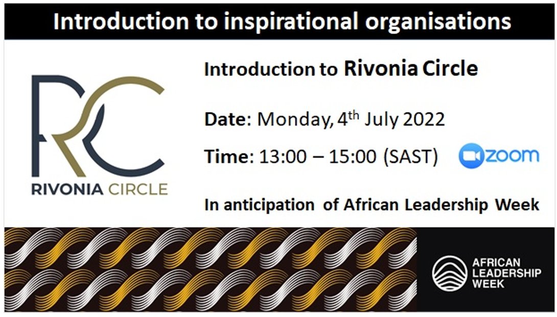 louisevanrhyn's tweet photo. We're hosting a series of conversations to introduce South Africans to inspirational organisations.
On Monday, 4th July you'll be able to hear from the @rivonia_circle team.
Please share invite & join us
To register: https://t.co/FdTNr0zO4S
#AfricanLeadershipWeek @SongezoZibi https://t.co/CgUiR0VD3i