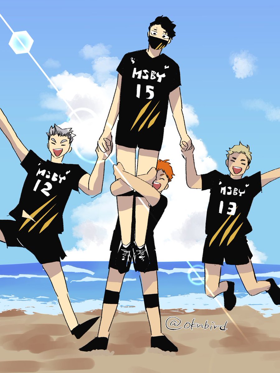 multiple boys black hair volleyball uniform beach orange hair grey hair outdoors  illustration images