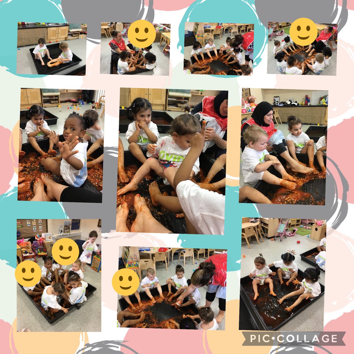 StPaulsBolton's tweet photo. This children in Little Saints are enjoying messy play day. Today we explored beans, tomatoes and chilli sauce. The children had their feet inside and hands before sitting in the tray along with Miss Pimbley. #messyday #fun #EYFS https://t.co/XKNRSmSMpi