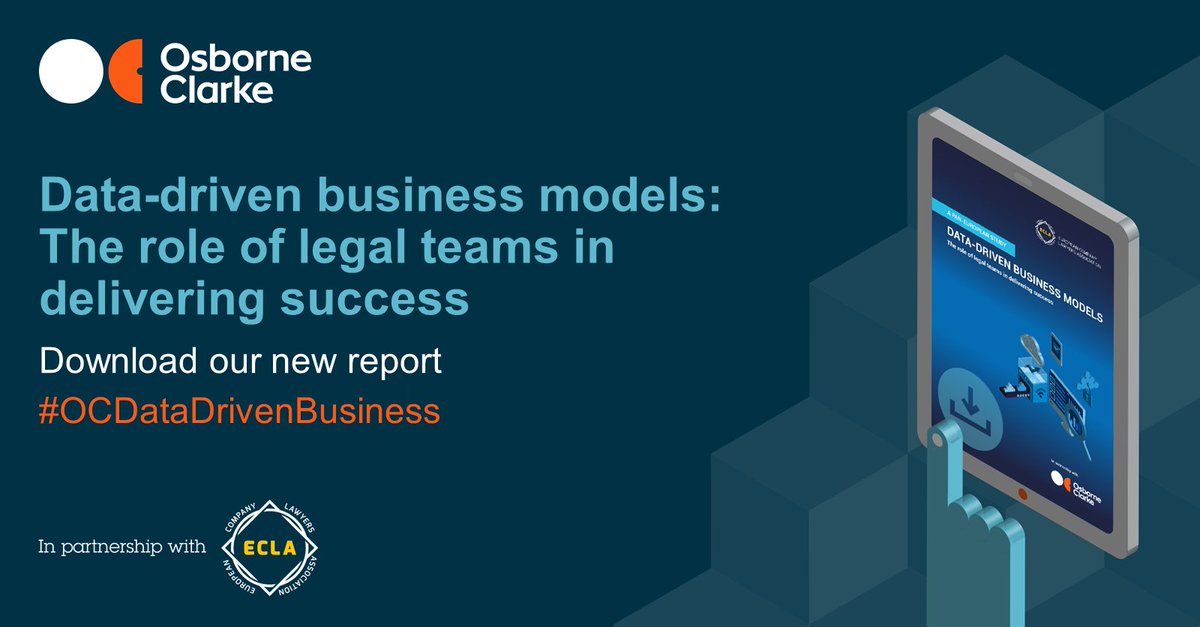 OsborneClarke's tweet photo. Released today: download our brand new report in partnership with @ECLAcontact, Data-driven business models: the role of legal teams in delivering success. Download: https://t.co/tBQ5GeGqdr
#OCDataDrivenBusiness #DataStrategy #DataProtection https://t.co/Ajar2y2KuV