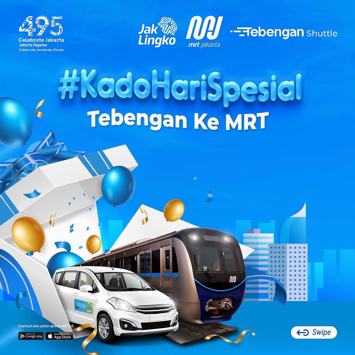 mrtjakarta's tweet photo. Teman MRT, ada #KadoHariSpesial nih buat kamu yang butuh tebengan.

Ada potongan harga Rp 10ribu dan diskon 10% untuk layanan antar-jemput menggunakan Tebengan Shuttle ke Stasiun MRT! Cek dan pesan @Tebengan_ID kamu sekarang!

#MRTJakarta
#UbahJakarta
#TebenganKeMRT https://t.co/8XmVOR86nn
