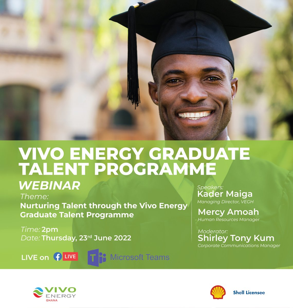 VivoEnergyGhana's tweet photo. Have you submitted your application and looking forward to joining @VivoEnergy’s 2022/2023 Graduate Talent Programme?

Then join us on Thursday, 27th June @  2pm to get all your questions answered as well as learn from the experiences of our current Graduate Trainees.
#VEGTP https://t.co/SB3UrssinR