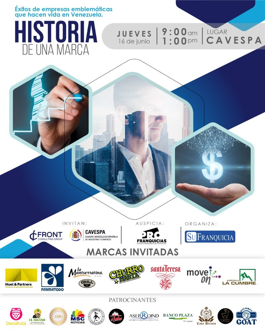 Te invitamos al Conversatorio Historia de una Marca este jueves 16/06 a partir de las 9am. Invitan <a href="/sufranquicia/">SuFranquicia</a> <a href="/cavespa/">CAVESPA</a> <a href="/frontconsulting/">Front Consulting</a> <a href="/Profranquicias/">Profranquicias</a> <a href="/hoetpartners/">Hoet & Partners</a> <a href="/mscnoticias/">MSC Noticias El Mundo de los Negocios en tus Manos</a> <a href="/CasaBermeo/">Rest. Casa Bermeo</a> <a href="/ASEPROIND/">Aseproind ®</a> @bancoplaza <a href="/decofruta/">Decofruta</a>