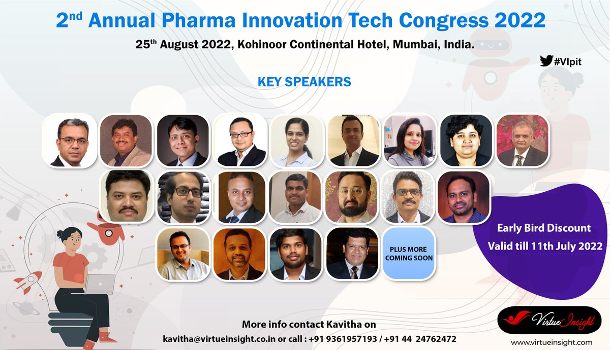 virtue_insight's tweet photo. #VIpit Registrations are open for 2nd #Pharma #Innovation #Tech Congress 2022! The early bird catches the best prices and is in effect until July 11!
https://t.co/DEWRyAlOlL

@vmkarandikar

#technology #ai #medicine #machinelearning #iot #internetofthings #artificialintelligence https://t.co/i47pFMr1mb