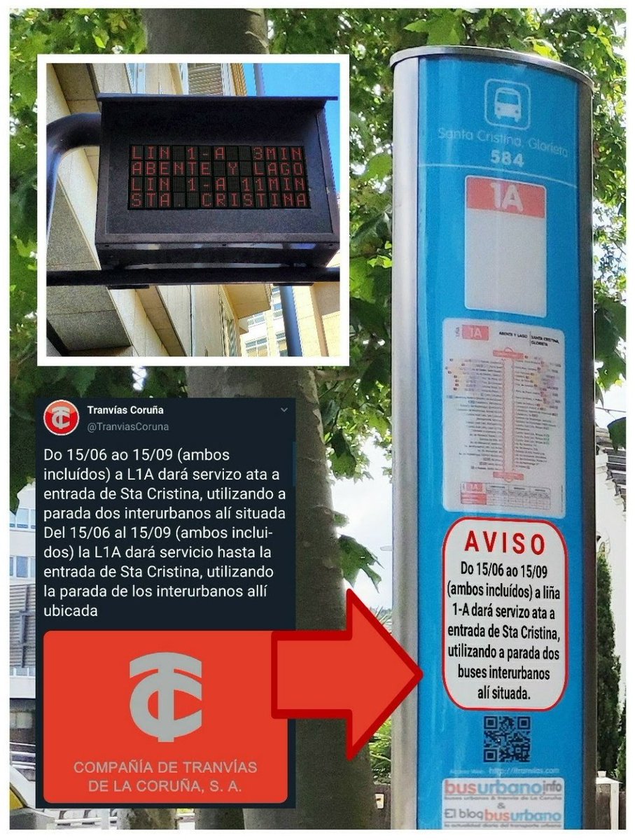 BlogBusurbano's tweet photo. A #Lín1A de @TranviasCoruna volve sair do @ConcelloCoruna no verán, cruzando a #PontePasaxe e servindo ao @ConcelloOleiros  entre o 15 de xuño e o 15 de setembro.

A #Par584 de #SantaCristina estará activa durante este período estival.

https://t.co/TPtkXdnh7g https://t.co/WjRlhjVyAu