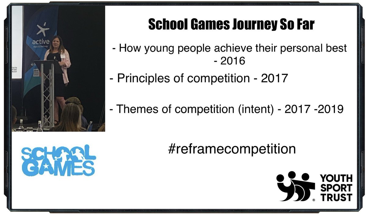 KentSchoolGames's tweet photo. Up next Fiona Firth from Youth Sport Trust. Talking about the future of the school Games. Taking us on the School Games journey so far and taking a moment to Stop and reflect.
Talking about Building back BELONGING and CHANGE MAKERS.
#reframecompetition #kentpe22 https://t.co/ztZSyQdHP4